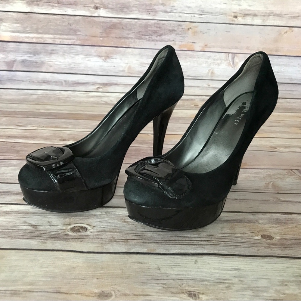Nine West Black Suede Platform Pumps